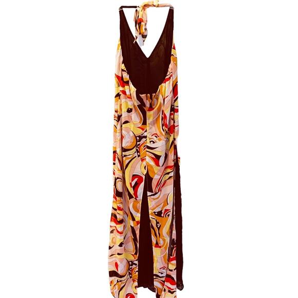 Metro Style Psychedelic Retro Print Flyaway Halter Jumpsuit S/M - Picture 3 of 6